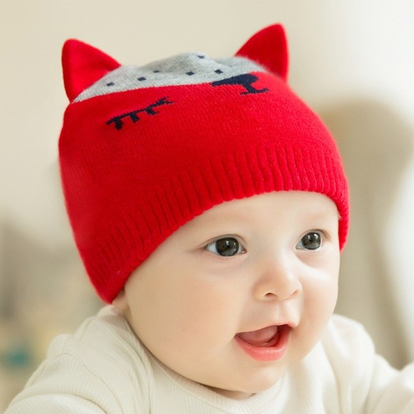 Cappello invernale per bambini con orecchie rosso