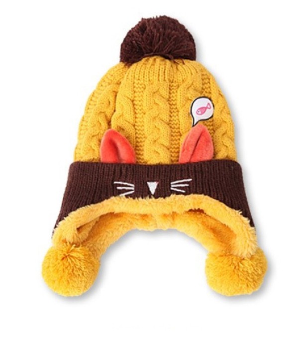Cappello invernale per bambini con pompon e orecchie J865 giallo