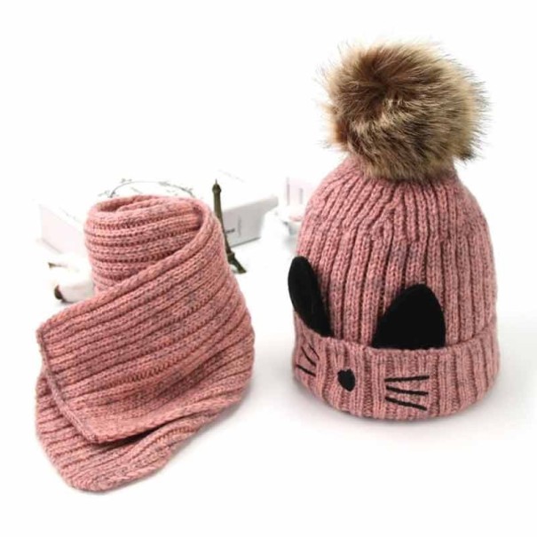 Cappello invernale per bambini e sciarpa con orecchie rosa
