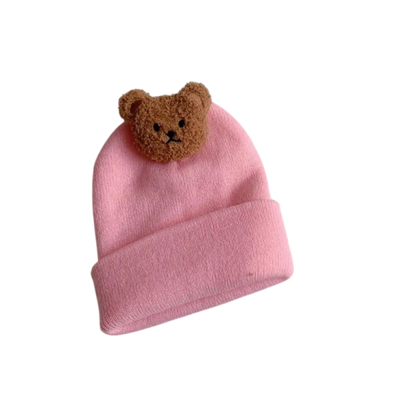 Cappello invernale per neonati Circonferenza testa 42–46 cm 0–12 mesi Cappellino caldo in poliestere con orsetto 3D Cappello invernale morbido rosa