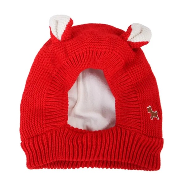 Cappello lavorato a maglia per cani 24 cm altezza 38 cm circonferenza collo Cappuccio protettivo caldo per orecchie per cani piccoli e medi Accessorio invernale contro il vento rosso