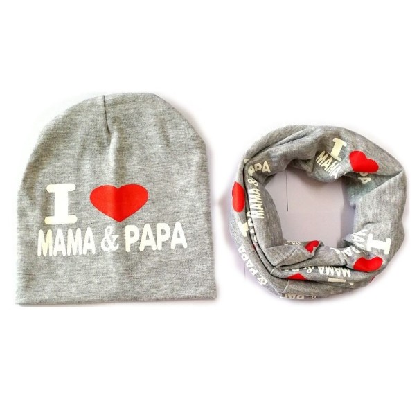 Cappello per bambini con scaldacollo Love grigio