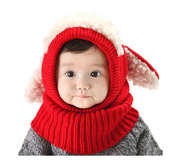 Cappello per bambini con sciarpa a forma di cane J856 rosso