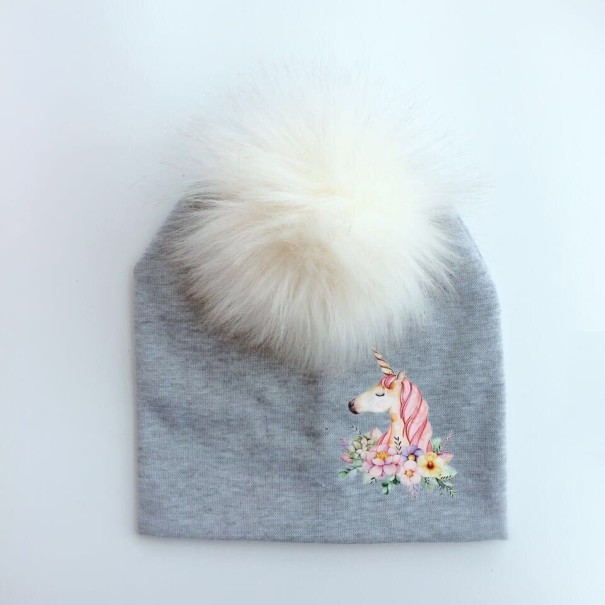 Cappello per bambini con unicorno grigio chiaro