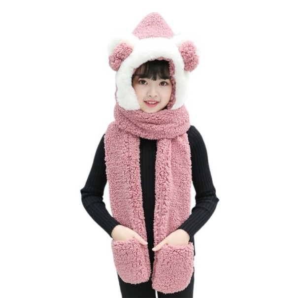 Cappello, sciarpa e guanti per bambini 3 in 1 rosa antico