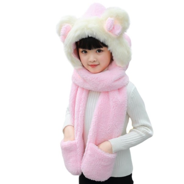 Cappello, sciarpa e guanti per bambini 3 in 1 rosa