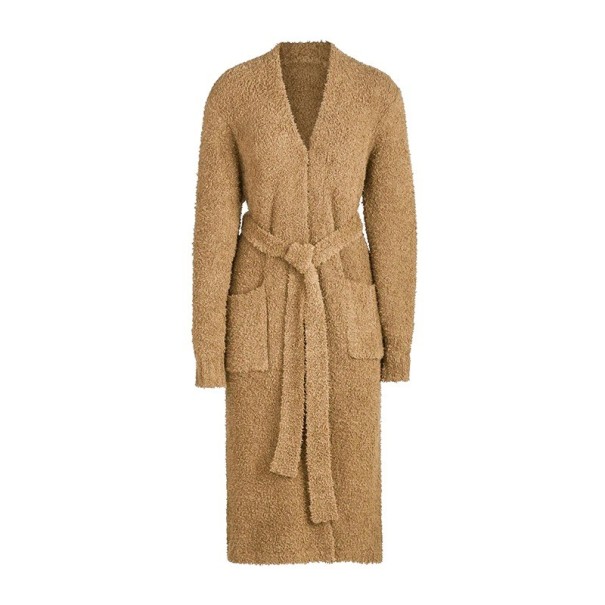 Cappotto lavorato a maglia da donna marrone chiaro