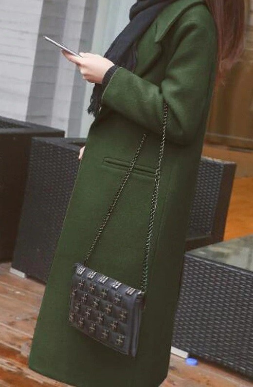 Cappotto lungo da donna autunnale verde militare S