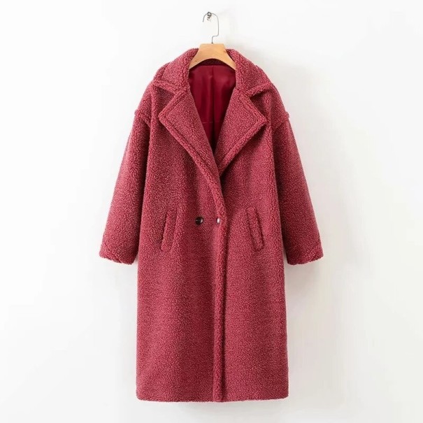 Cappotto peloso da donna A1875 rosa scuro M