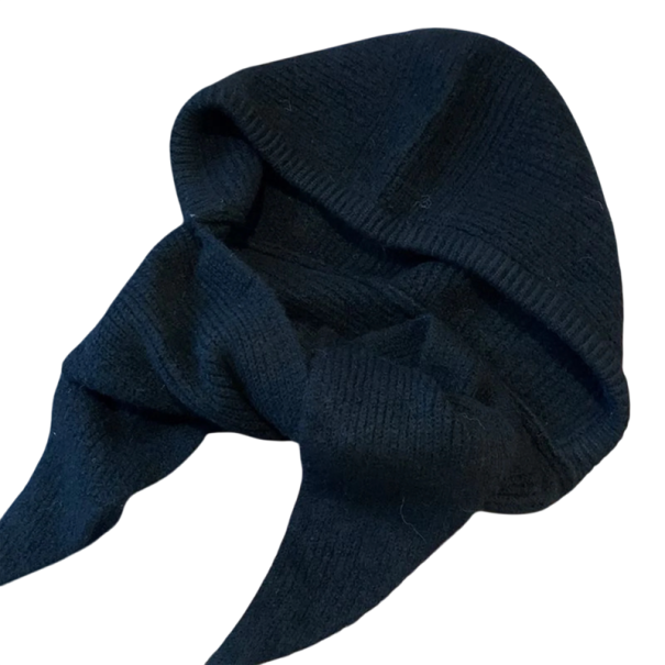 Cappuccio invernale da donna con lacci Protezione calda per testa, collo e viso Cappuccio in poliestere per il freddo nero