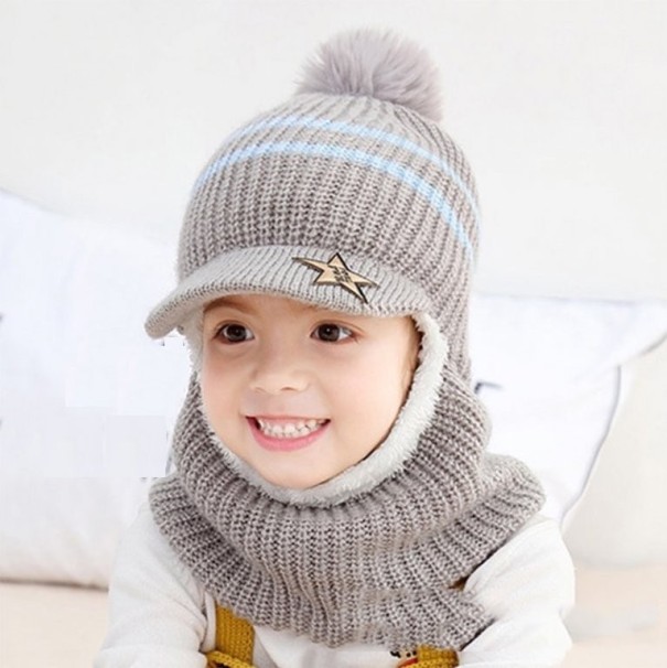 Cappuccio invernale per bambini con visiera grigio