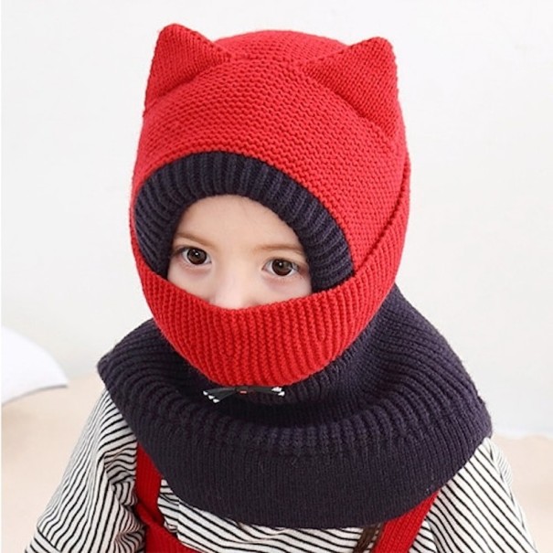 Cappuccio invernale per bambini lavorato a maglia A209 rosso