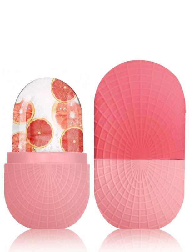 Cápsula de hielo cosmética fabricada en silicona suave para refrescar el rostro y calmar la piel, adecuada para extractos de hierbas y naturales. rosa