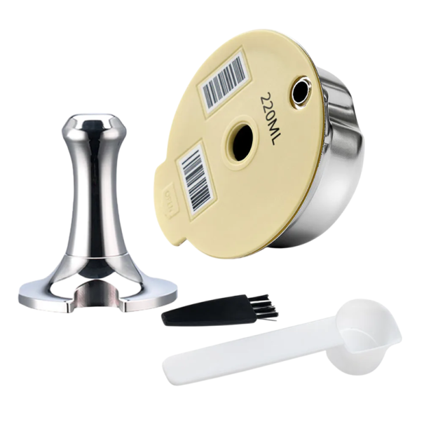 Capsulă reutilizabilă de 220 ml pentru aparatul de cafea Tassimo cu tamper, linguriță din plastic și perie de curățare pentru cafea măcinată 1