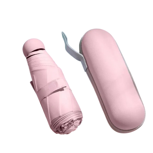 Capsule opvouwbare paraplu voor vrouwen Kleine paraplu met UV-bescherming UPF50+ Draagbare effen paraplu voor handtas Bescherming tegen zon en regen roze