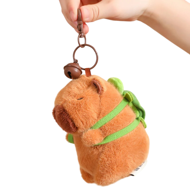 Capybara plyschleksak med ryggsäck Capybara plyschleksak på hänge Capybarahänge med ryggsäck med en sköldpadda Plyschdjur på hänge 12 cm 1