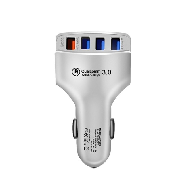 Car Charger 4 USB Ports Quick Charge silver
