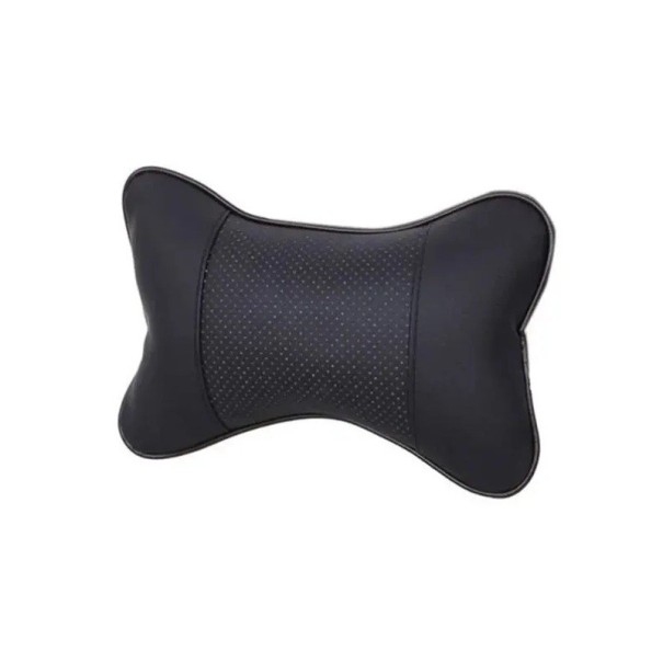 Car Neck Pillow 25x17 cm PU Leather Reversible Head Support Pillow with Filling for Travel Relief Universal Car Pillow black