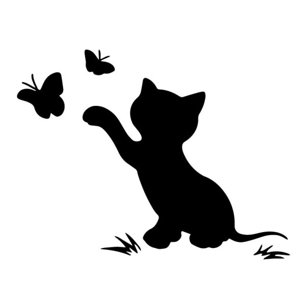 Car Sticker Cat and Butterflies black
