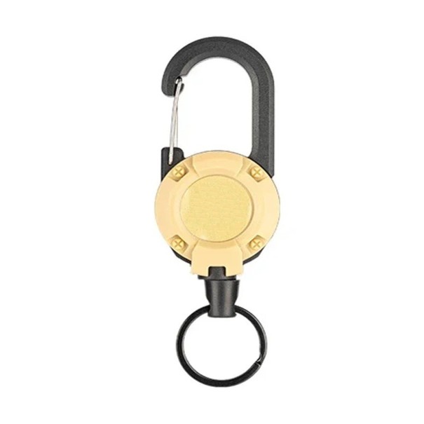 Carabina com cordão retrátil Carretel com cabo de aço 12,3 x 4 cm 60 cm Pendurador retrátil resistente Fixação segura de utensílios Carabina prática para chaves, ferramentas e acessórios caqui