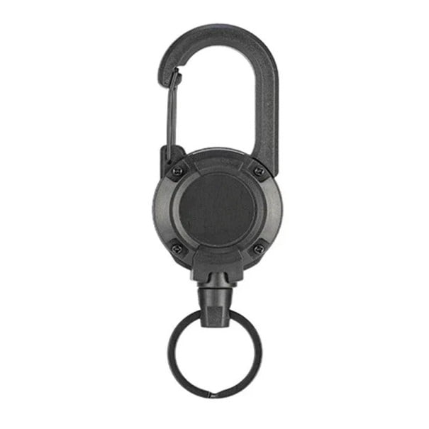 Carabina com cordão retrátil Carretel com cabo de aço 12,3 x 4 cm 60 cm Pendurador retrátil resistente Fixação segura de utensílios Carabina prática para chaves, ferramentas e acessórios preto