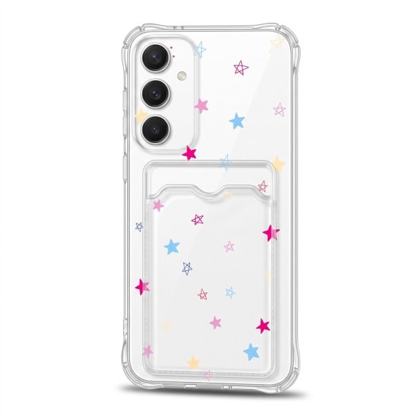 Carcasa de protecție cu compartiment pentru card Samsung Galaxy A26 5G Stele albastre, galbene și roz Rezistent Colțuri întărite Protecție 1