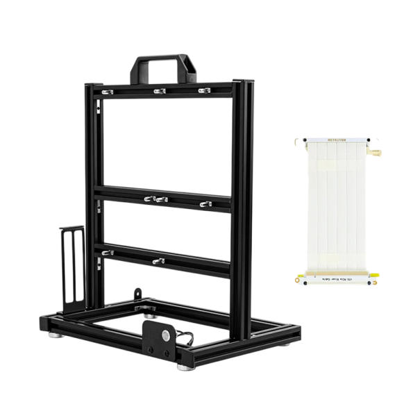 Carcasă PC deschisă din aluminiu neagră 26x20x34 cm cu montare verticală a GPU-ului și cablu de extensie PCIe 3.0 pentru computere de gaming 1