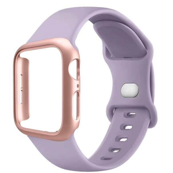 Carcasă pentru ceasuri + brățară din silicon pentru Apple Watch 42 mm Set de protecție superioară carcasă rigidă și brățară moale compatibilă cu mai multe modele violet deschis