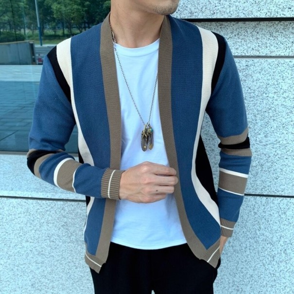 Cardigan a righe da uomo blu XS