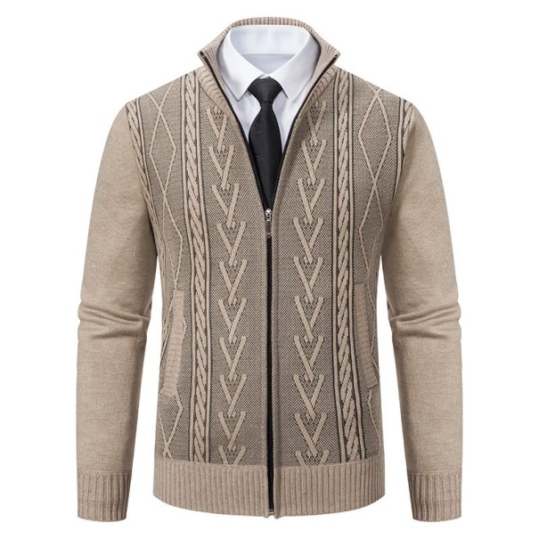 Cardigan à zip en tricot pour homme avec col roulé Pull élégant uni avec motif simple Polyester Automne Hiver Différentes couleurs beige S