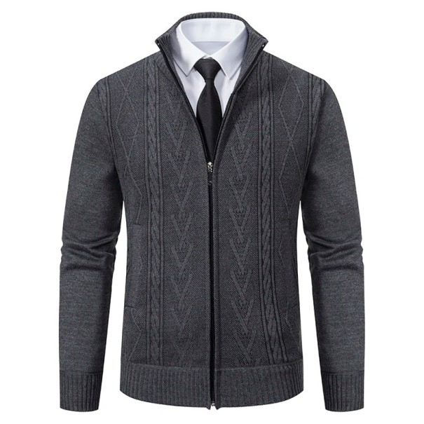 Cardigan à zip en tricot pour homme avec col roulé Pull élégant uni avec motif simple Polyester Automne Hiver Différentes couleurs gris foncé M