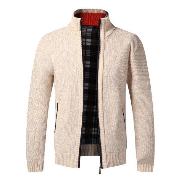 Cardigan da uomo con zip e collo alto Maglione elegante monocolore per uomini Giacca a maglia autunnale invernale Poliestere Vari colori beige XS
