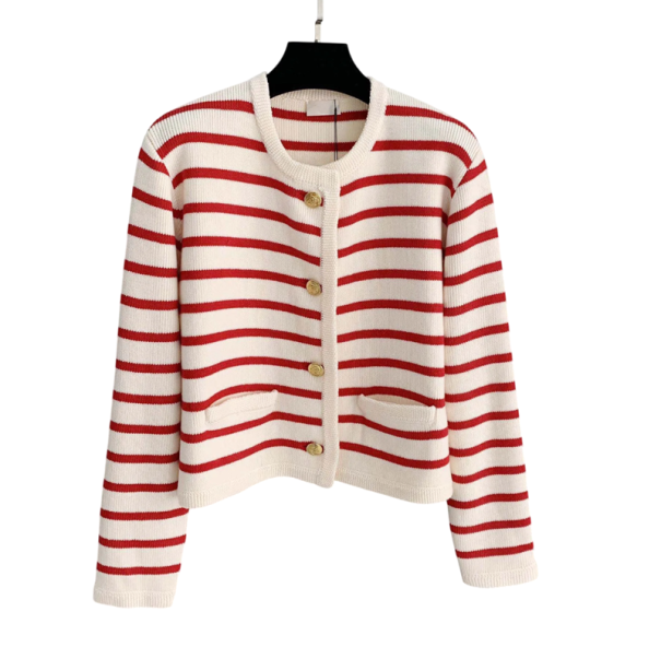 Cardigan damă cu dungi din poliester cu decolteu rotund Pulover elegant tricotat cu nasturi și mâneci lungi Mărime universală roșu