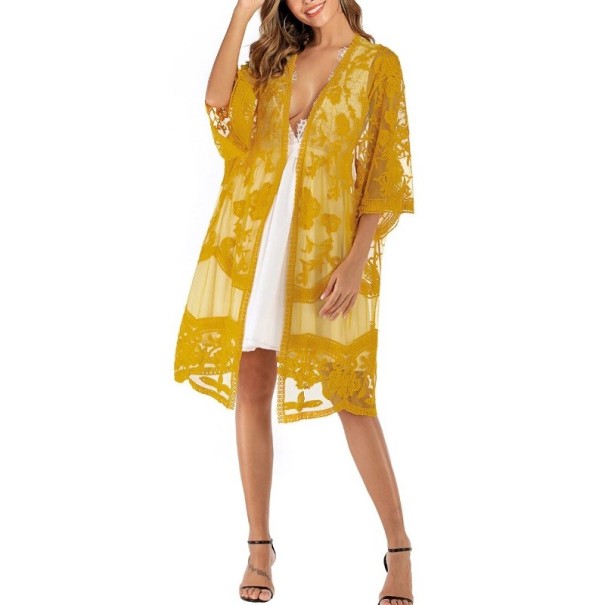 Cardigan dantelă de damă P1182 galben închis