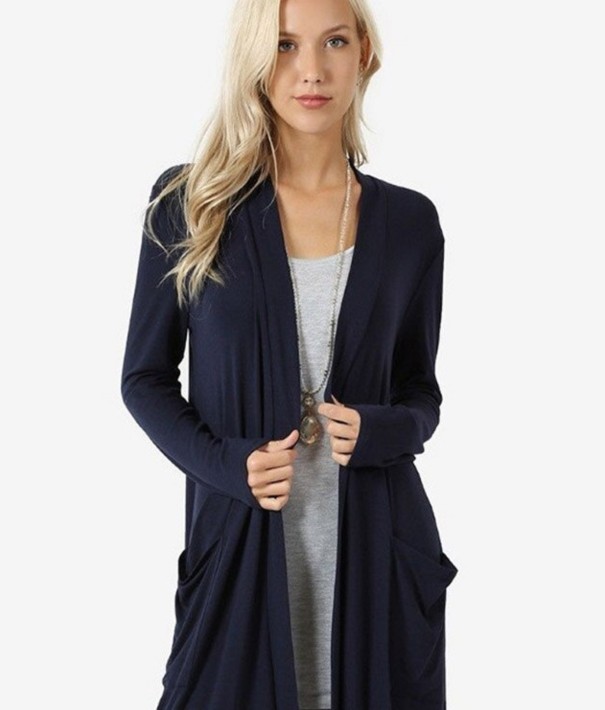 Cardigan de damă cu buzunare A2195 albastru inchis L