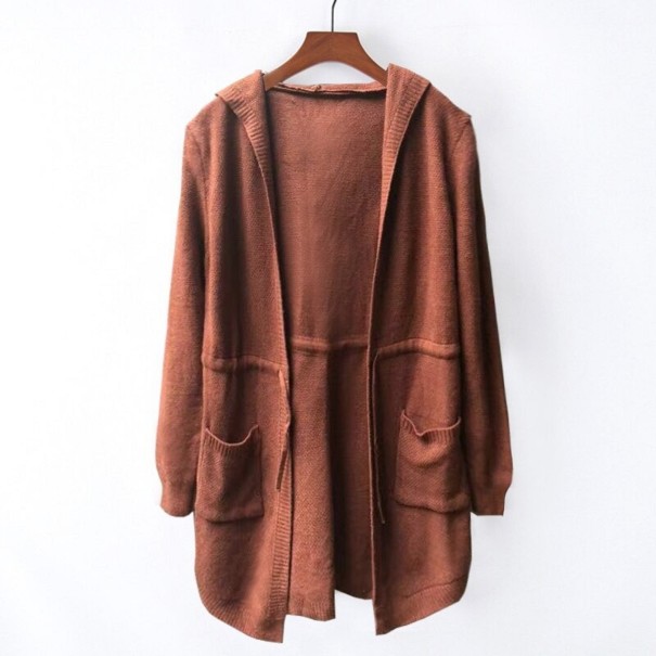 Cardigan de dama cu buzunare maro deschis L