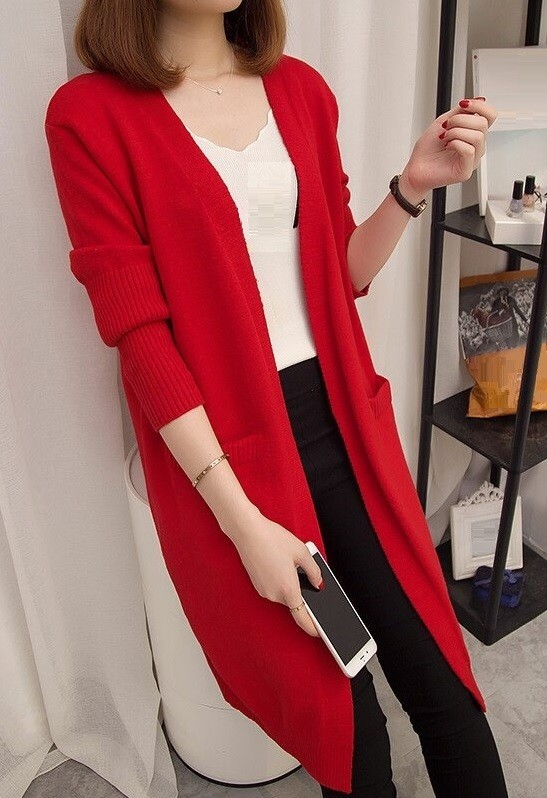 Cardigan de malha feminino com bolsos A2052 vermelho XL