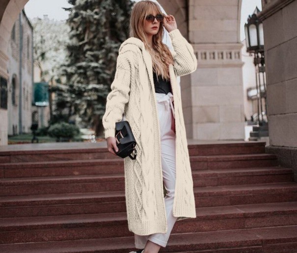 Cardigan de malha feminino com capuz branco S
