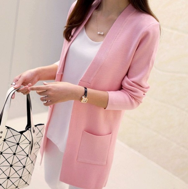 Cárdigan de mujer con bolsillos A2944 rosa XS