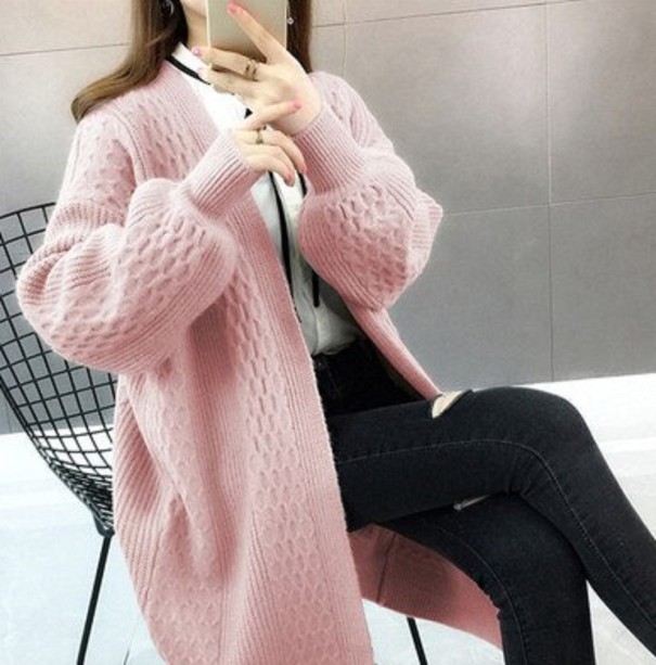 Cárdigan de punto para mujer A2156 rosa