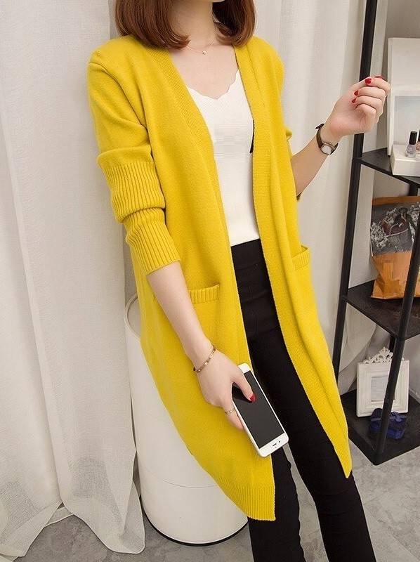 Cárdigan de punto para mujer con bolsillos A2052 amarillo XS