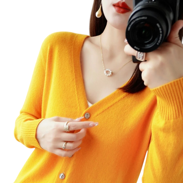 Cárdigan de punto para mujer con escote en V Suéter elegante con botones Suéter de moda en un solo color Varias colores Poliéster Acrílico amarillo M