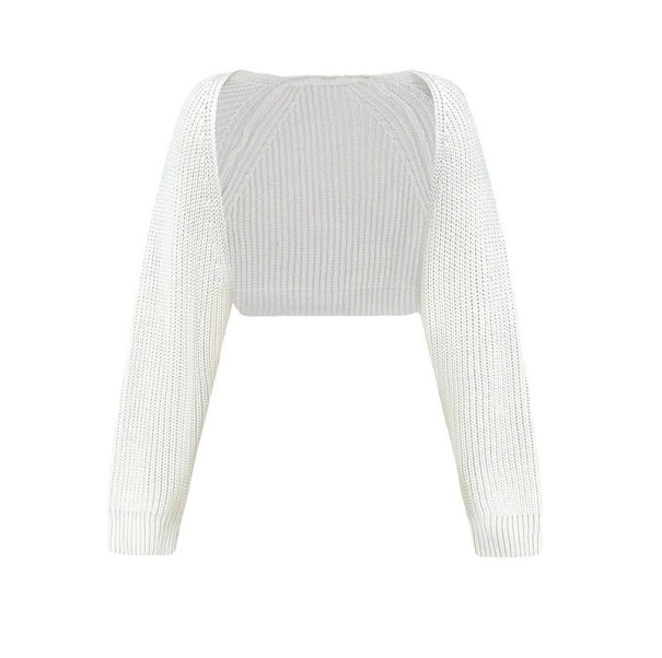 Cárdigan de punto para mujer con mangas largas Crop liso sin cierre Suéter elegante de acrílico para uso diario blanco M