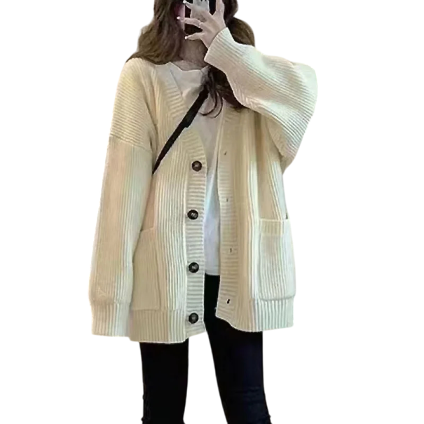 Cardigan din mătase pentru femei cu mâneci lungi și închidere cu nasturi Pulover elegant monocrom în mărime universală pentru purtare zilnică alb