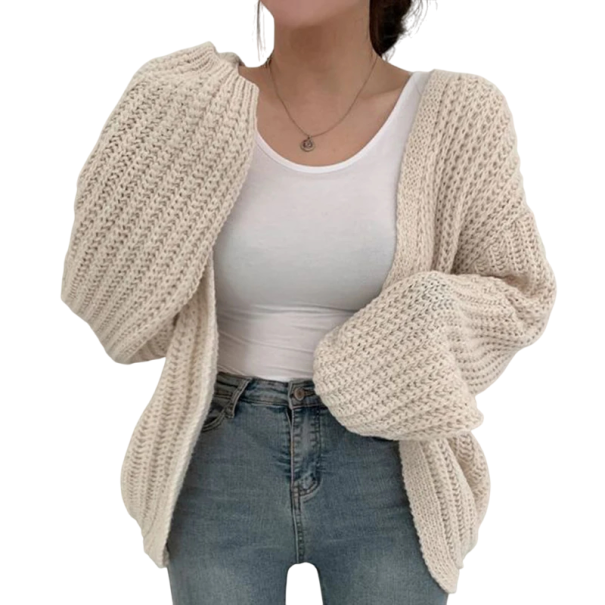 Cardigan en tricot pour femme sans fermeture en polyester Couverture élégante unie à manches longues Pull léger en taille universelle blanc