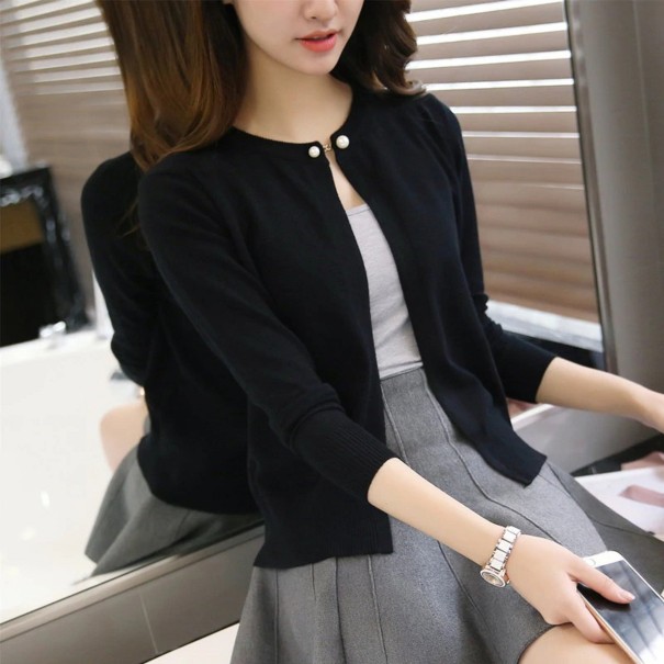 Cardigan en tricot pour femmes avec perles noir M