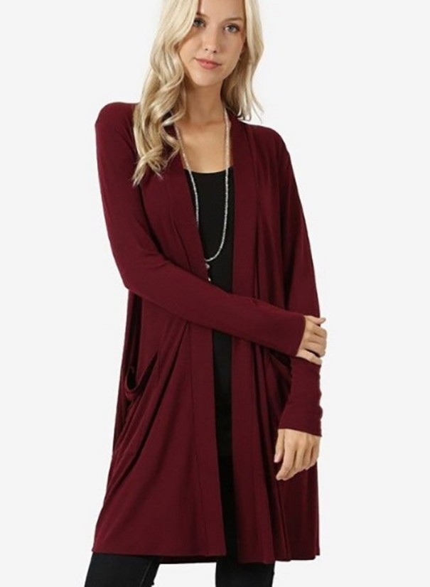 Cardigan féminin avec poches A2195 bordeaux L