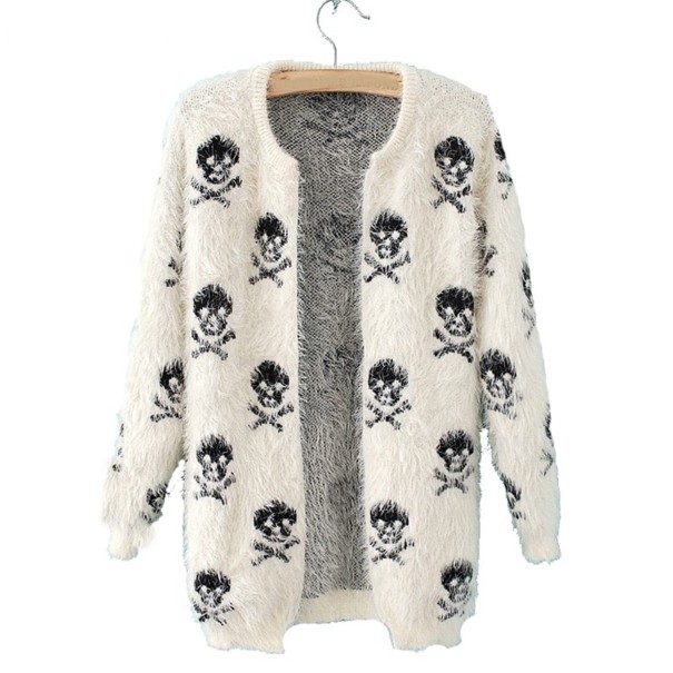 Cardigan feminino com caveiras branco
