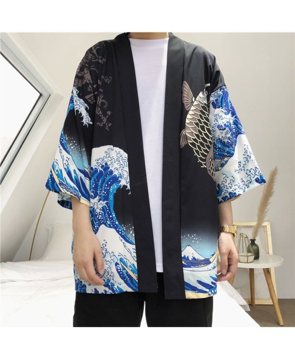 Cardigan kimono bărbătesc cu imprimeu negru XS