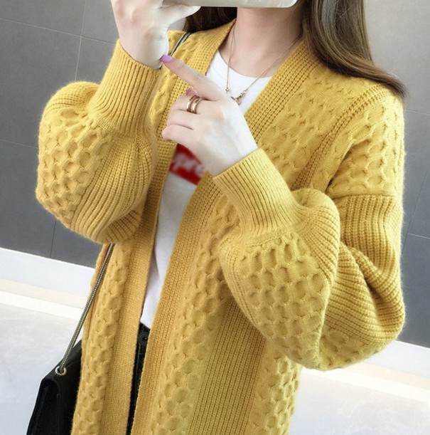 Cardigan lavorato a maglia da donna A2156 giallo